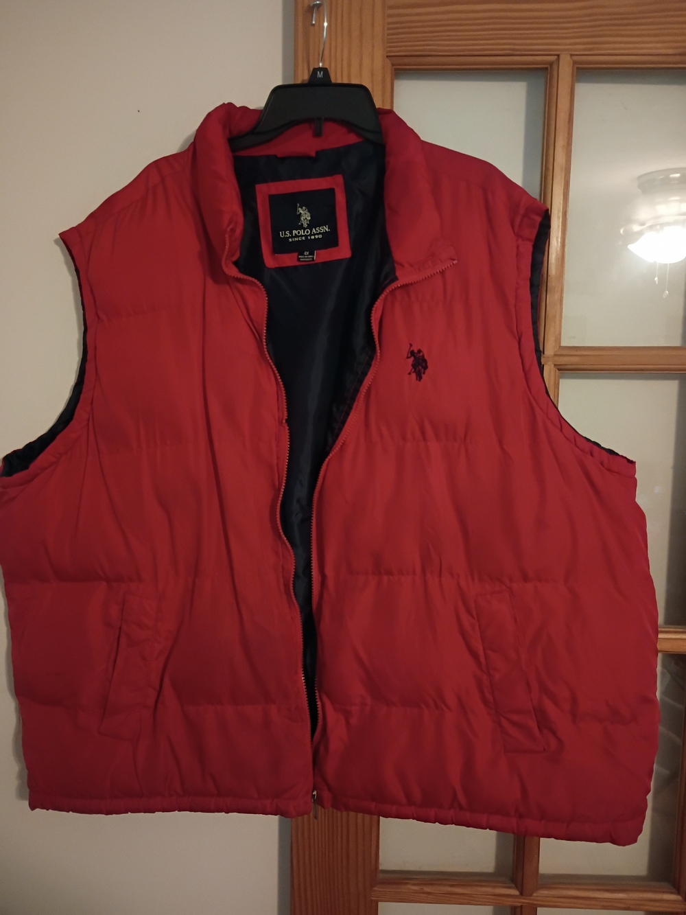 U.S. Polo Assn. Red Quilted Puffer Vest with Navy Interior